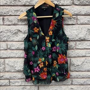 Tropical Floral V-Neck Blouse - Black and Multicolor